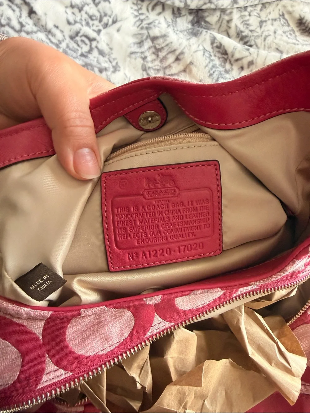 Coach Pink Signature Circle Hobo Bag with Leather Straps